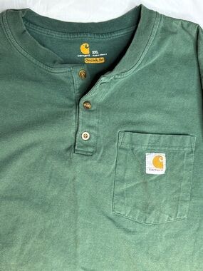 Carhartt Henley Shirt Mens XL Green Short Sleeve Workwear Pocket Casual